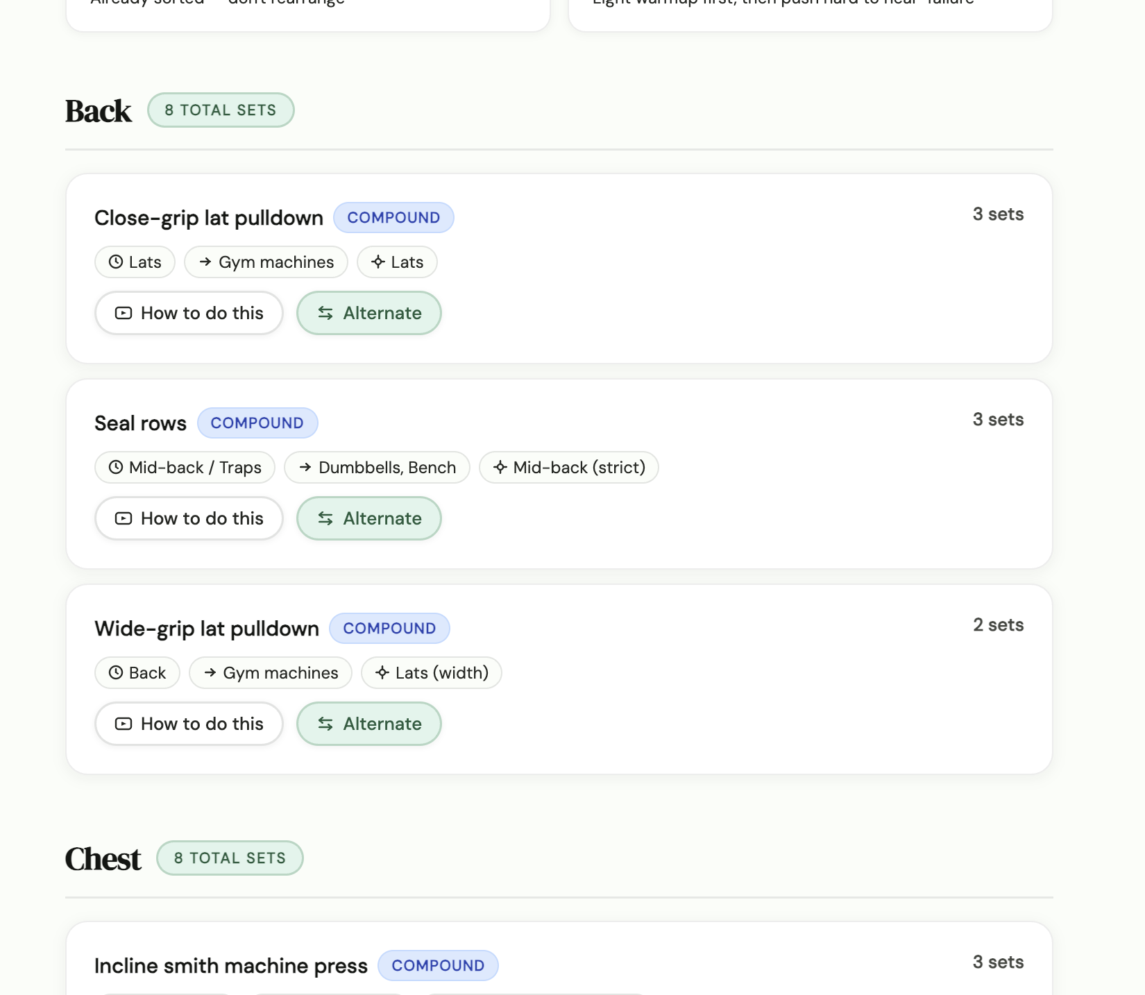 Example generated workout plan